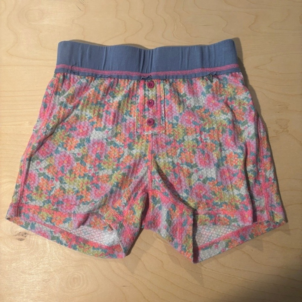 Natural Life Lounge Shorts Women Sz S Pink Blue Floral Waffle Knit Sleep Bottoms